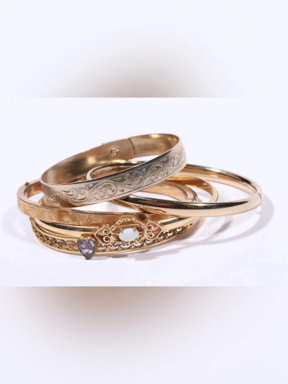 Vintage group of gold filled baby bangle and cuff bracelets including Krementz